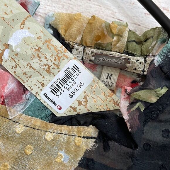 NEW WITH TAGS GIMMICKS SWISS DOT RUFFLE FLORAL TOP IN BLACK - Picture 4 of 11